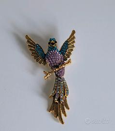 spilla Gioiello Uccello del Paradiso con strass e 