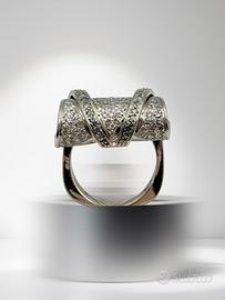 anello oro bianco 18 kt diamanti onda