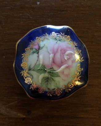 Limoges cobalto rosa rehausse main oro Francia