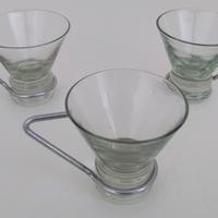 Set di 3 Tazzine da Caffè Vetro Soffiato e Metallo