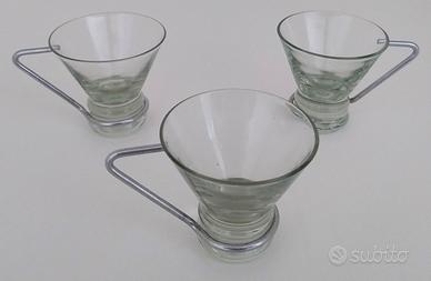 Set di 3 Tazzine da Caffè Vetro Soffiato e Metallo