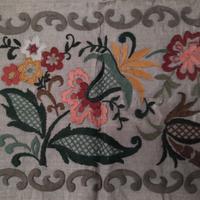 Antico Pannello Per Cuscino In  Lino Ricamato Tecn