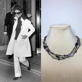 Collana con quarzo rutilato bianco e nero, ematite