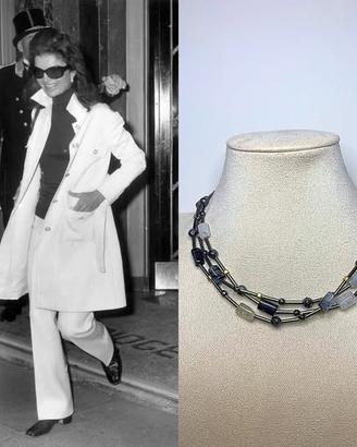 Collana con quarzo rutilato bianco e nero, ematite