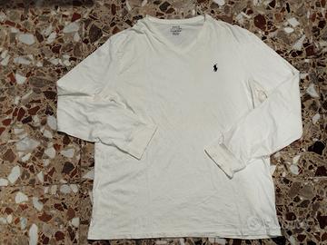 T-shirt Uomo Polo Ralph Lauren Scollo a V Bianca