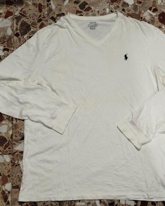 T-shirt Uomo Polo Ralph Lauren Scollo a V Bianca