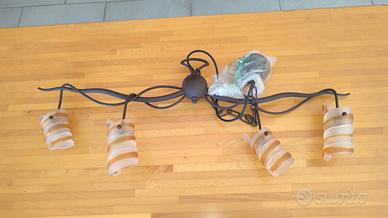 Lampadario a sospensione in vetro e ferro