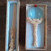 Antico Set da Cancelleria in Osso Scolpito 