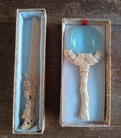 Antico Set da Cancelleria in Osso Scolpito 