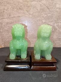 Coppia di statue leoni cinesi in giada