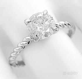 Anello 14kt Oro Bianco Diamante Naturale 1.12 IGI