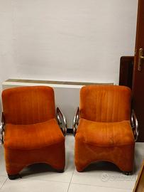 Coppia poltrone acciaio/velluto sfod. anni '60 Spa