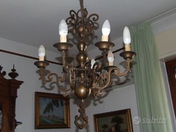 Lampadario vintage in bronzo, stile '600 olandese