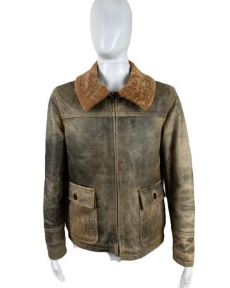 Giacca di pelle con collo shearling removibile