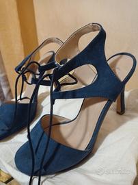 scarpe sandalo tacco 11 tipo camoscio blu 39
