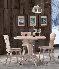 TAVOLO ROTONDO + 4 SEDIE RUSCTICI IN ABETE MASSELL