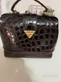 Borsa a mano donna effetto coccodrillo marrone