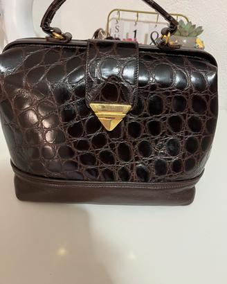 Borsa a mano donna effetto coccodrillo marrone