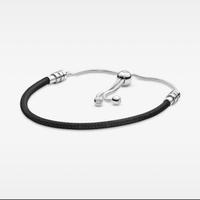 Bracciale pandora pelle nera chiusura scorrevole