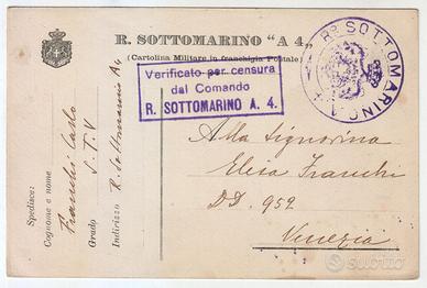 Cartolina Rara Regio Sottomarino A 4  I^ G.M.
