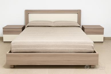 Letto matrimoniale + rete, materasso e 2 comodini