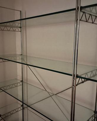 Libreria moderna in cristallo e metallo cromato