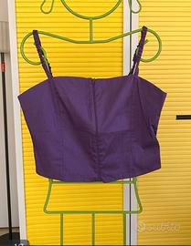 Top corto in cotone elasticizzato e chiusura lampo