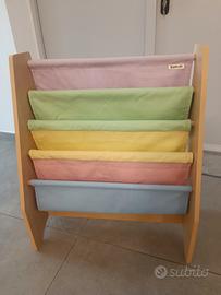 porta libri in legno e tessuto per bimbi