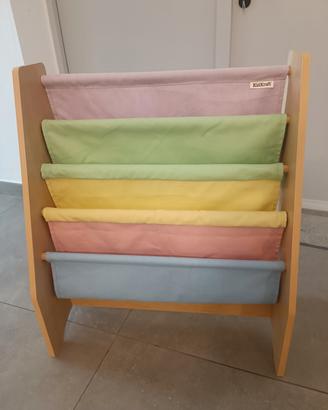 porta libri in legno e tessuto per bimbi