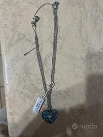 Collana in acciaio argento e turchese