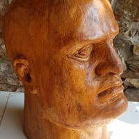 SCULTURA LIGNEA TESTA DI MUSSOLINI