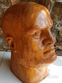 SCULTURA LIGNEA TESTA DI MUSSOLINI