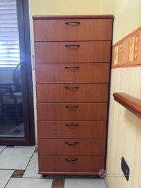 Cassettiera alta in legno con 8 cassetti