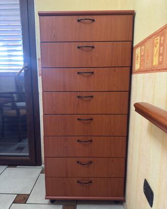 Cassettiera alta in legno con 8 cassetti