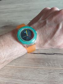 orologio Swatch vintage arancione e verde acqua