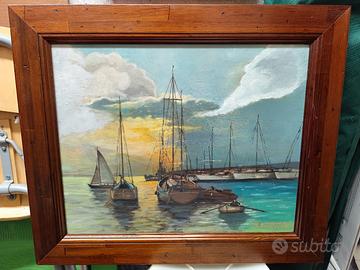 Dipinto Olio Fr. Van Der Auwera-Marina al Tramonto