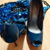 scarpe donna blu elettrico  Peep toe con tacco 13