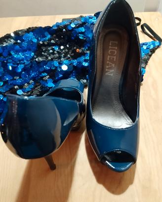 scarpe donna blu elettrico  Peep toe con tacco 13