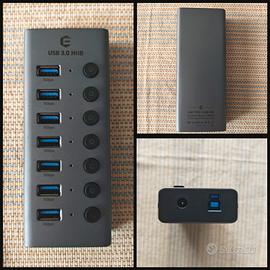 Hub USB 3.0 alluminio 7 porte doppia alimentazione
