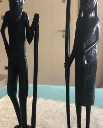 Coppia di statuette etniche vintage Tanzania