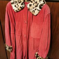 Cappotto donna rosso / collo in pelliccia