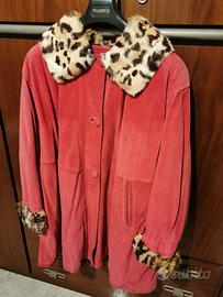 Cappotto donna rosso / collo in pelliccia