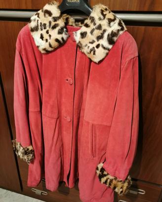 Cappotto donna rosso / collo in pelliccia
