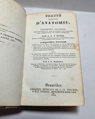 Libro Antico 1834 Trattato D’Anatomia Bayle Medico