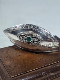 antico portapillole argento e malachite