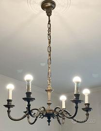 Lampadario in ottone brunito a 6 bracci, come nuov