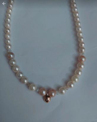 Collana perle Golay cuore oro 18kt con diamantino