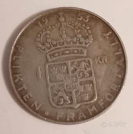 moneta 1 krona Svezia in argento 