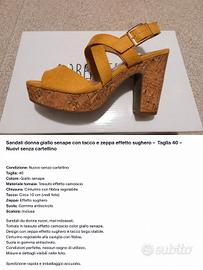 Scarpe tacco taglia 40 giallo senape sughero 