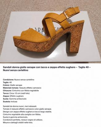 Scarpe tacco taglia 40 giallo senape sughero 